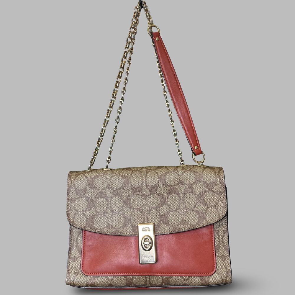 Coach Lane Shoulder Bag In Signature Canvas C7513 Khaki Terracotta